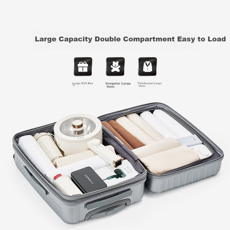 OWAS Luggage, 20-Inch Carry-On Suitcase, Expandable Large Capacity Trolley Case for Men And Women, Password Lock, Leather Suitcase, Gray Color