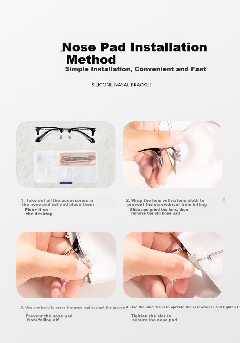 Yanjingbang Eyeglass Nose Pads, Silicone Air Cushion Nose Pads, Accessories Box, Comfortable Pressure-Reducing, Non-Slip, Anti-Mark Tool 6