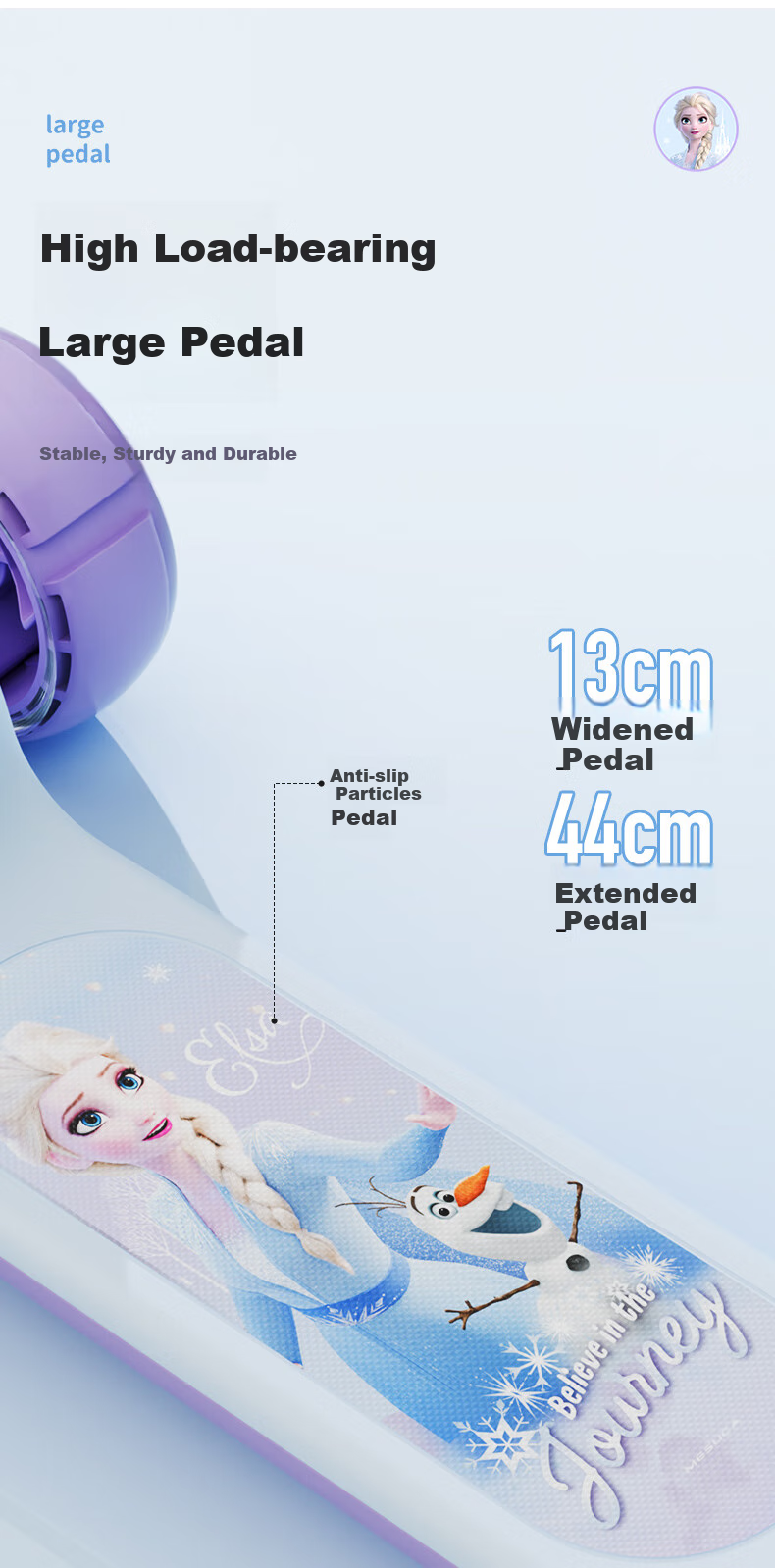 Disney Children's Scooter for Ages 3-12, Extra Wide And Spacious with Flashing Wheels, Elsa Princess Design, Adjustable Height Pedal Bike, Children's Gift 8