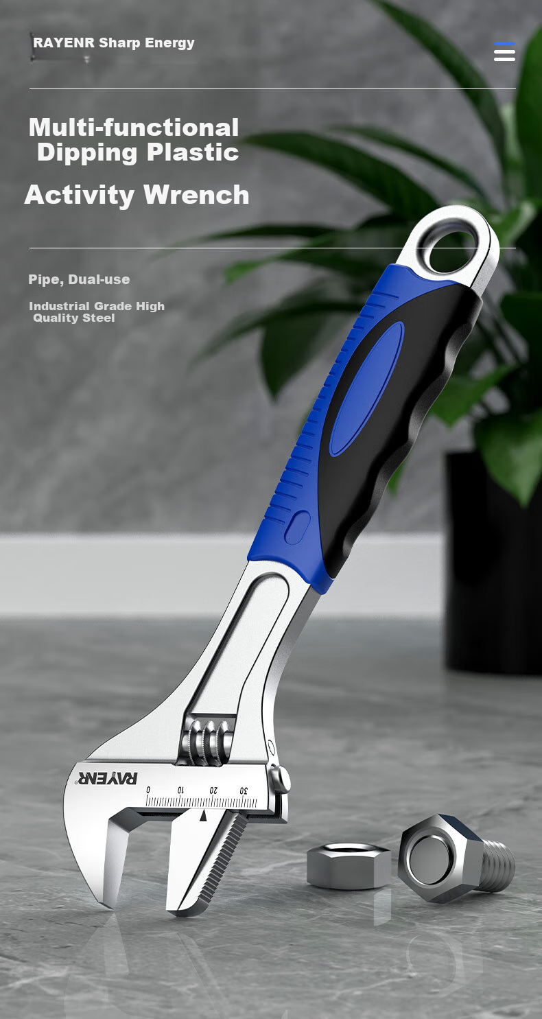 Ruineng Adjustable Wrench, 12-Inch Plastic Handle, Industrial-Grade Adjustable Wrench, Multi-Functional Pipe Wrench, Dual-Purpose Adjustable Spanner 1