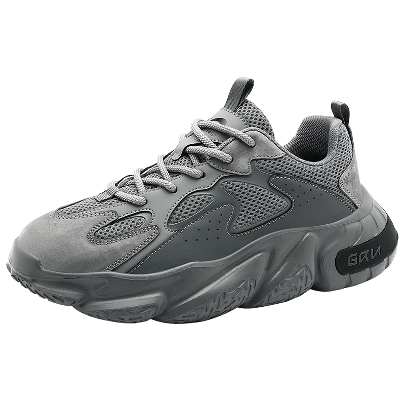 Guirenniao Men's Dad Shoes Thick Sole Height Increasing Casual Breathable Shock Absorption Sports Shoes Mid Gray Size 40