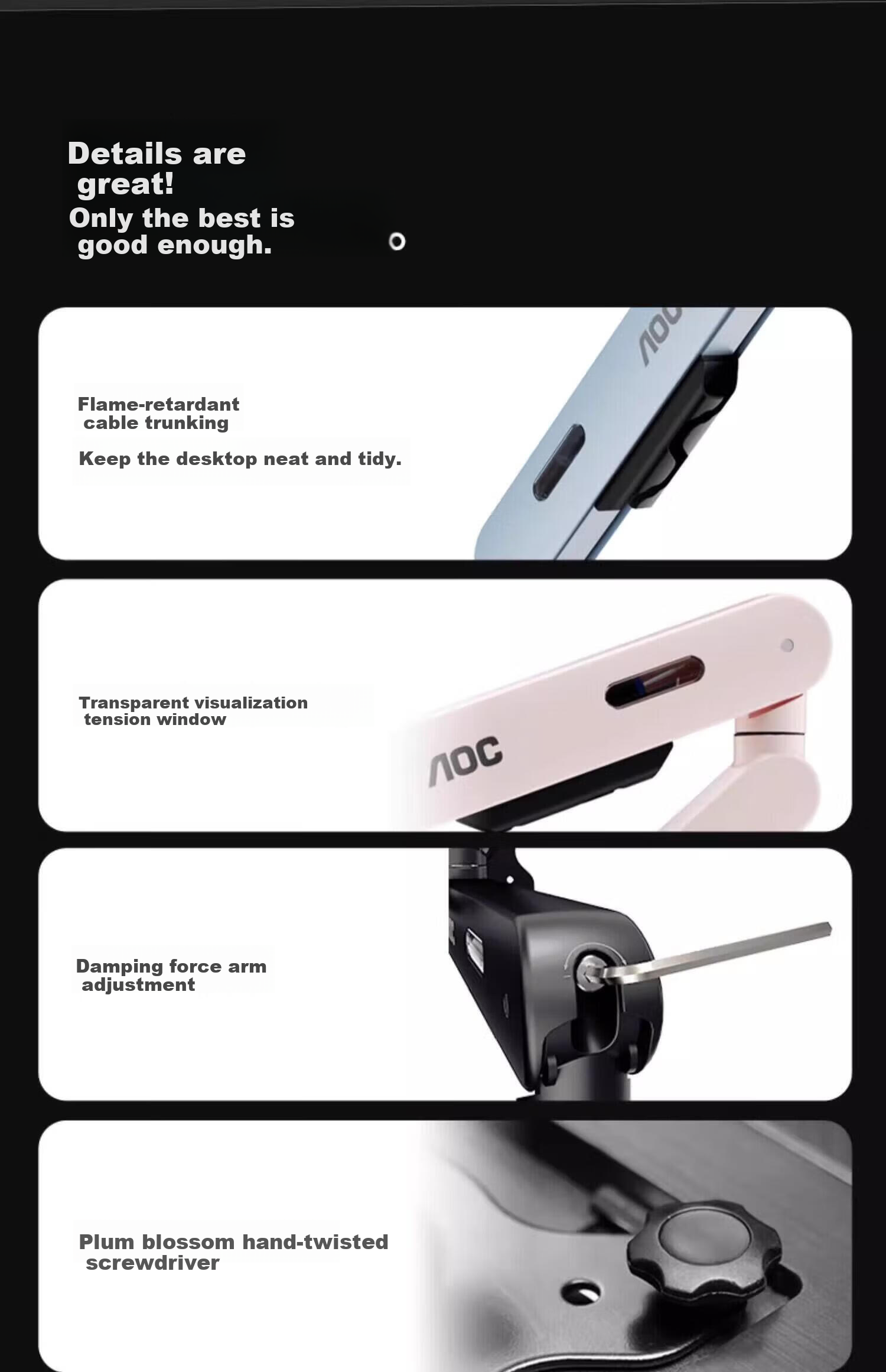 AOC Monitor Stand Upgraded Version, Non-Sinking Head Desktop Adjustable Integrated Stand Arm, Rotating Screen Support, Home Office Computer Stand, AM400PLUS, Bean Paste Pink 6