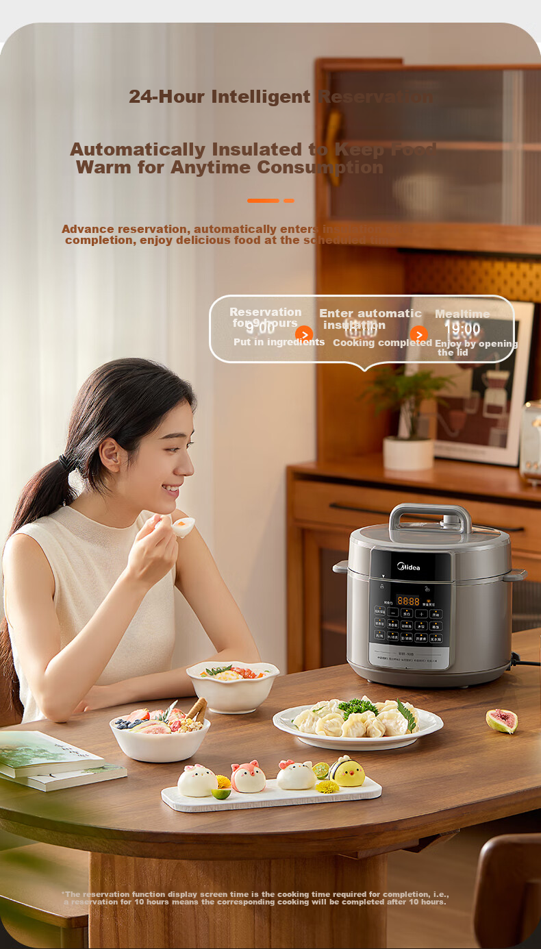 Midea Dumpling King Electric Pressure Cooker, 5L Household Electric Pot, Fully Automatic Intelligent Reservation, Waterless Baking, Dual Inner Pot, Open Lid Hot Pot, High Pressure Cooker MY-E5910 (For 4-6 People) 13