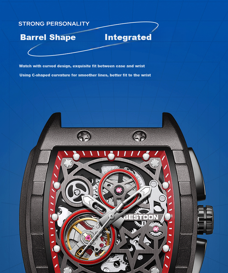 Bestdon Men's Mechanical Watch, Fashionable Wristwatch in Gift Box, Barrel-Shaped Design, Gift for Me 5