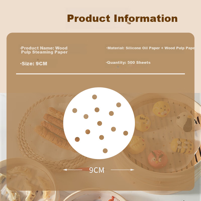 Temeiju Disposable Steamer Paper, Food-Grade Steaming Cloth for Buns And Mantou, Small Drawer Liner Paper, Steamer Pad, 9cm*500 Sheets