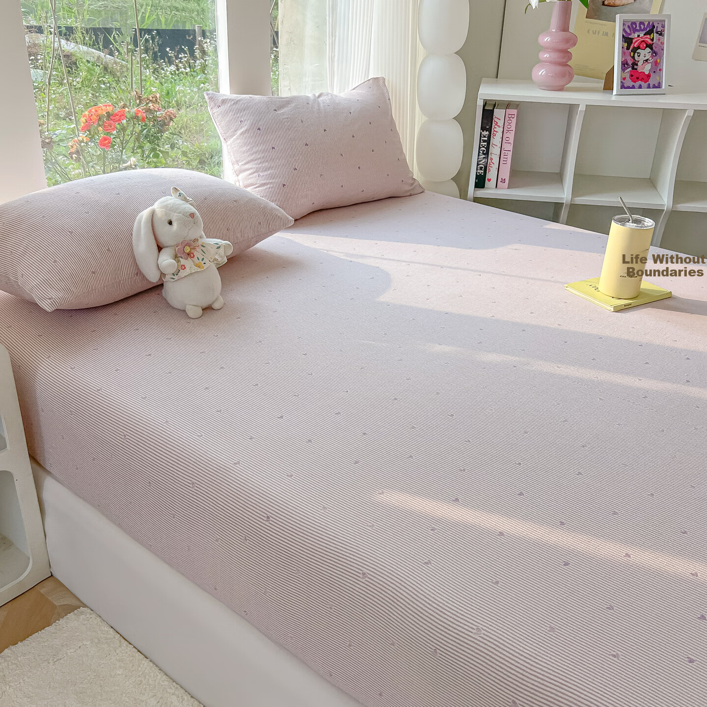 Hodo Class A Double-Layer Fitted Sheet Three-Piece Set, Home Single Bed Cover Set, Full Coverage Bed Cover Protector, 1.8*2 Meters, Purple Qing