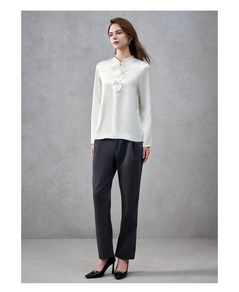 G2000 Satin Ribbon Stand Collar Women's Spring Autumn Silky Long Sleeve Casual Shirt Mall Same Style 13