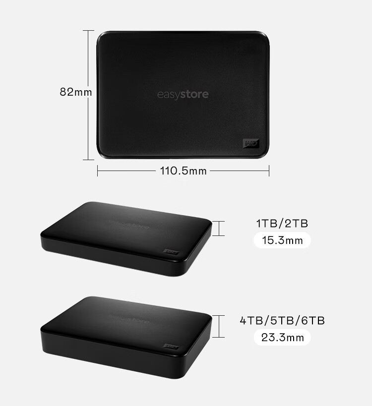 Western Digital easystore 2TB Portable External Hard Drive USB 3.0 2.5-inch Mechanical HDD Laptop Backup Large Capacity Home Storage 8