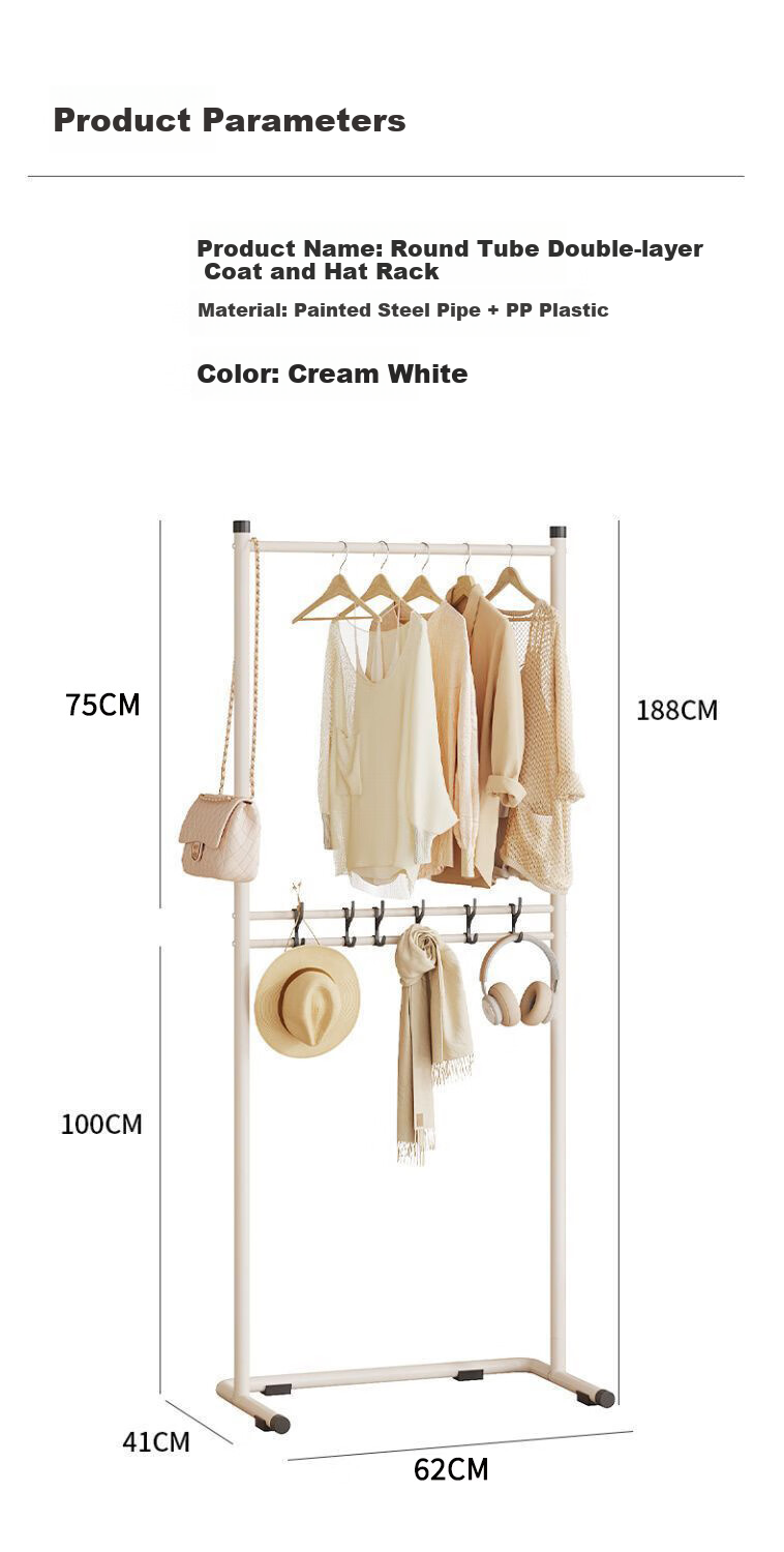 Anerya Coat Rack Cream-Colored Home Clothes Hanger Floor-Standing Bedroom Garment Rack with Cross Legs, 170cm 2