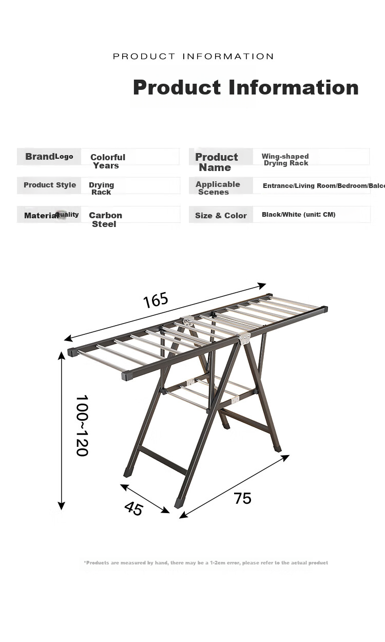 Yicainianhua Foldable Clothes Drying Rack, No Installation Required, Balcony Clothes Hanger, Quilt And Garment Drying Stand, Model 4418 12