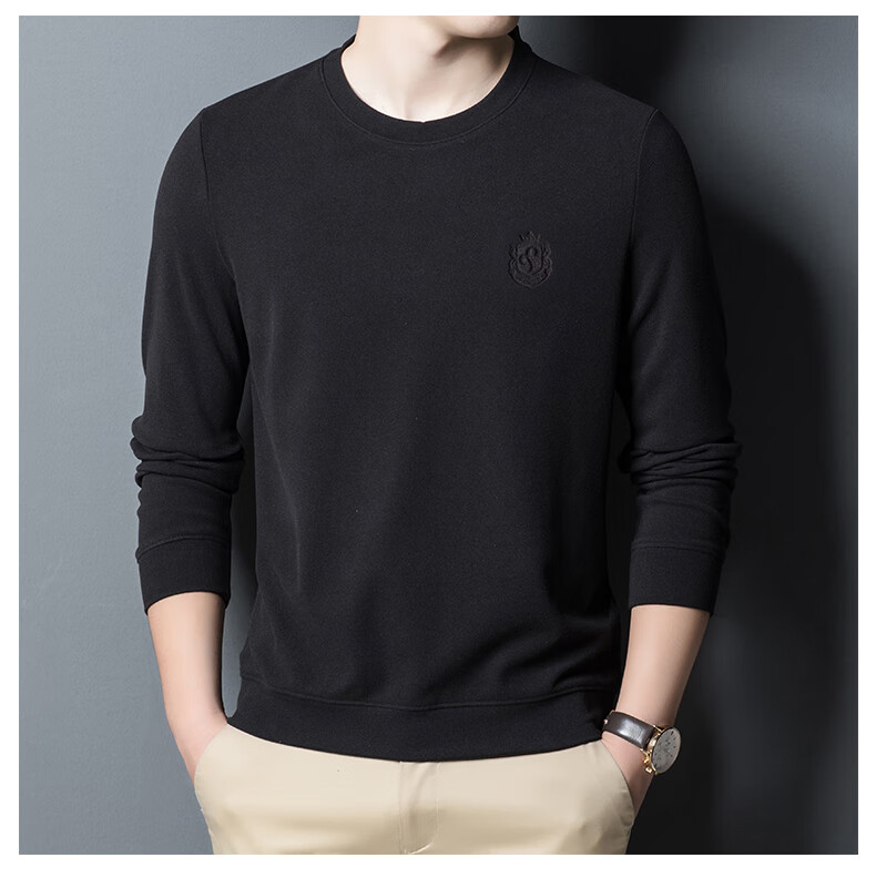 ROMON Men's Spring and Autumn Business Crew Neck Long Sleeve T-Shirt Quality Casual Base Shirt Jacket Men's 113 Green M 10