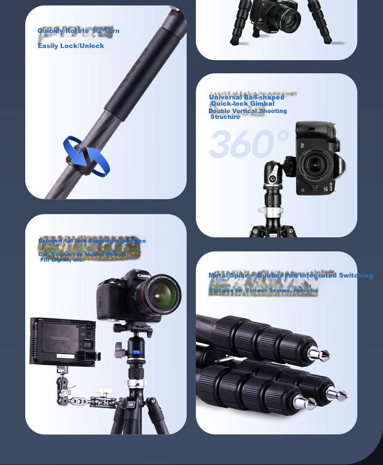 Benro XA229CH0S Xiaoyi Small Carbon Fiber Reverse Folding Compact Travel Photography Mirrorless DSLR Tripod, Adjustable Monopod, Ball Head Tripod 2