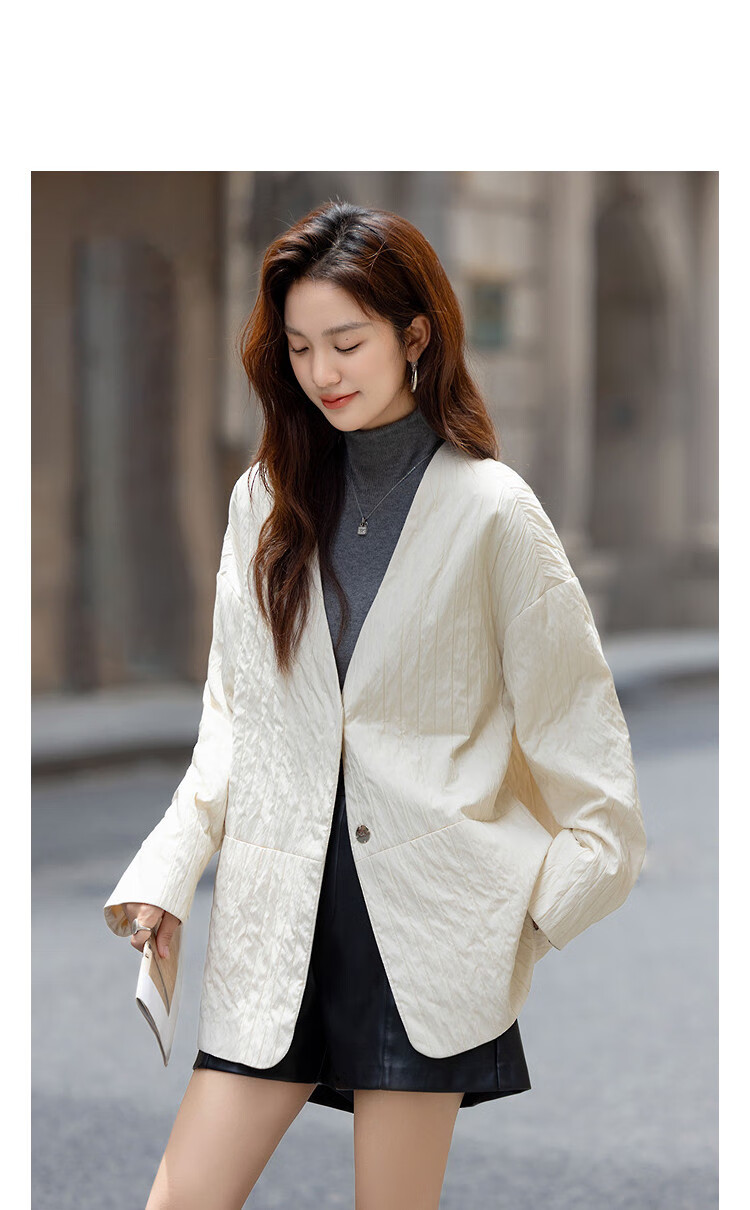 Demana [Smart Aesthetic] Winter Korean Style V-Neck Loose Drop Shoulder Hidden Placket Vintage Striped Women's Blazer Jacket 2