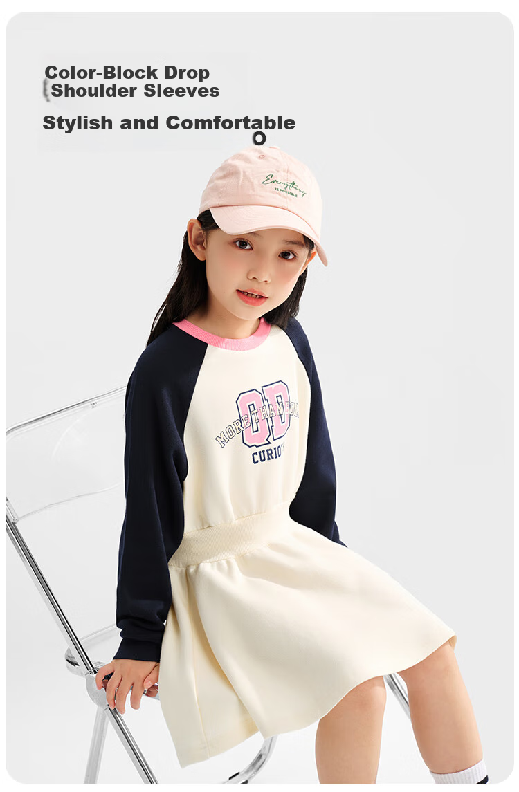 QQ DUCK Children's Clothing Girls' Dress Sports Preppy Style Youth Waist-Cinching Dress Navy Blue; Size 140 3