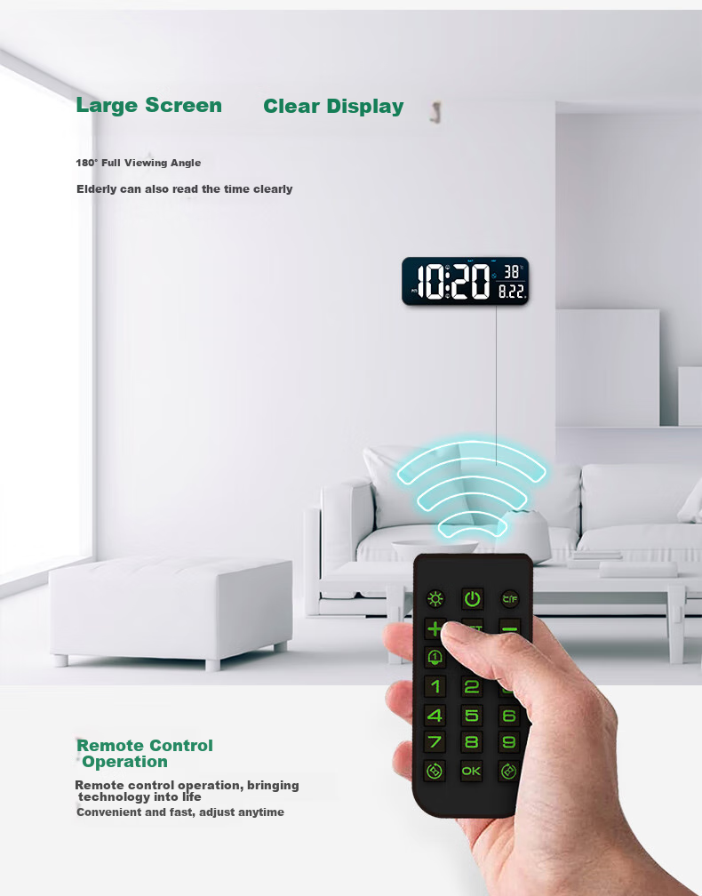 Hense LED Large Screen Electronic Clock, Living Room Creative Minimalist Wall Clock, Desktop Table Clock, Floor Clock, Wall Clock HW700 Black with White Numbers 3