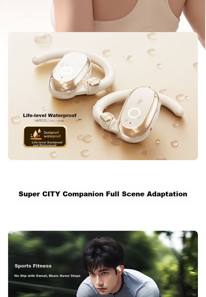 Lenovo [Authentic Lenovo Product Sold by JD] Bluetooth Headphones, Over-Ear Style, Not In-Ear Bone Conduction Concept, Open-Style High-Quality Sound, Ultra-Long Battery Life, Sports Running EA366 Black 15