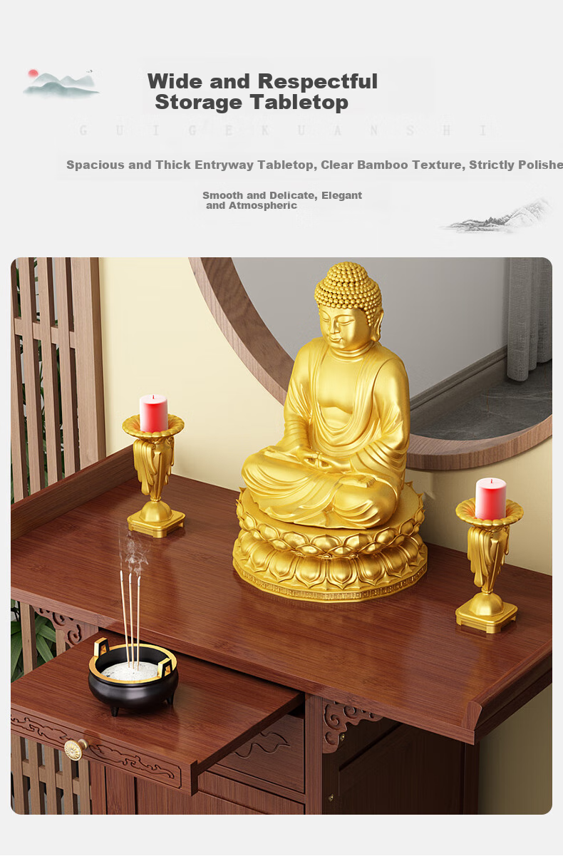 Taomengju Buddha Table, New Chinese Style Standing Cabinet, God of Wealth Cabinet, Buddha Altar, Incense Burner, Buddha Statues, Guan Gong Bodhisattva Altar, Offering Table, Storage Rack 9