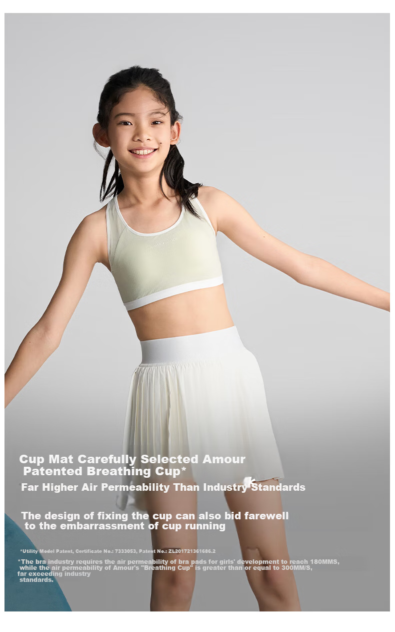 AIMER JUNIOR Bra Vest-Style Puberty Development Underwear, Sports Quick-Dry Antibacterial Ice Silk, Three-Stage - Light Bean Green, 170 7