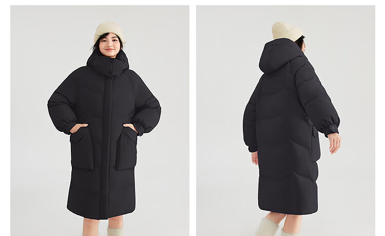 BOSIDENG Off-Season Women's Winter Down Jacket Loose Mid-Length Casual Thickened Removable Hood Stand Collar Casual Coat 20