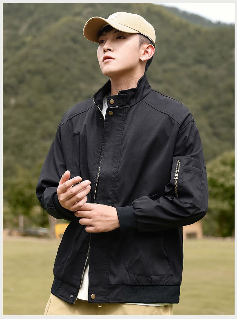 EASTERN CAMEL Men's Jacket, Spring And Autumn Casual Versatile Workwear, Pilot Stand-Collar Outdoor Fashion Coat, Men's Outerwear, Army Green, XL 7