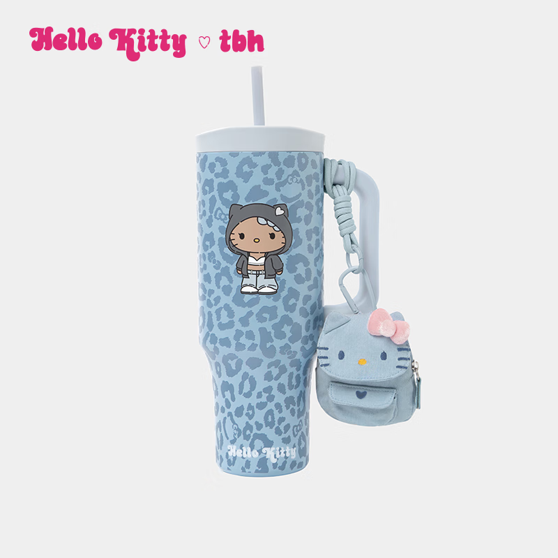 Tbh Sanrio Hello Kitty Jumbo Insulated Stainless Steel Straw Cup Denim Leopard Print