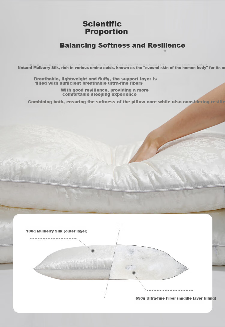 Ciyun Snow Love Silk Soft Pillow, Pure Silk Fabric, Silk Pillow Core with Mulberry Silk Filling, One Piece, 48*74cm 5