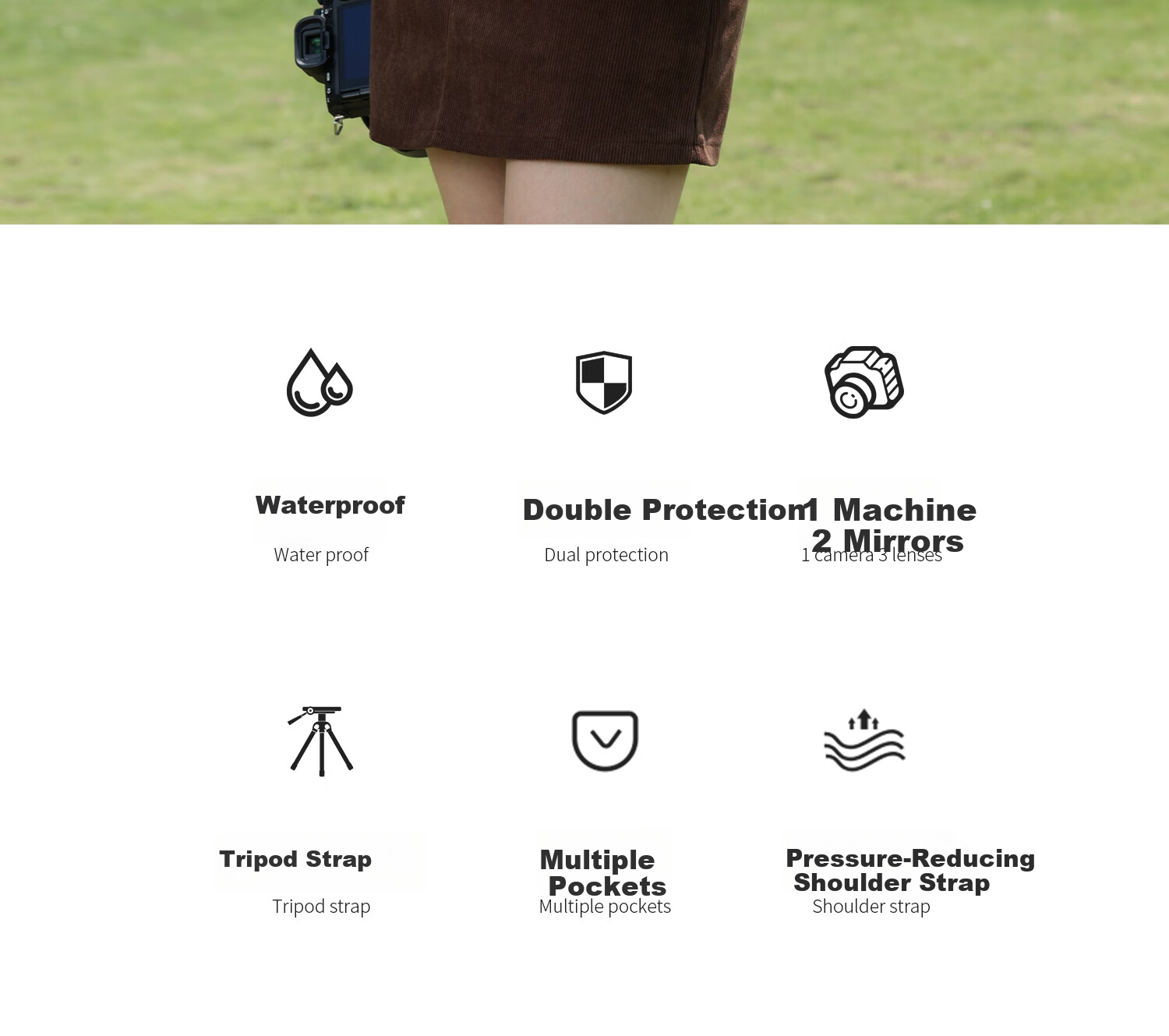 CWATCUN Shoulder Camera Bag, Crossbody Photography Bag, Large Capacity Waterproof Backpack Suitable for Fuji, Sony, Nikon, Cano 3