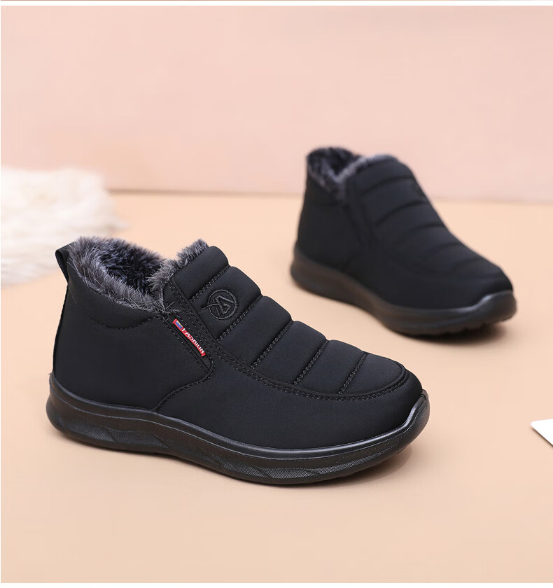 Anglerfish Old Beijing Cloth Shoes Winter Women's Middle-aged and Elderly Mom Fleece Thickened Warm Non-slip Cotton Shoes A8006 Red 36 17