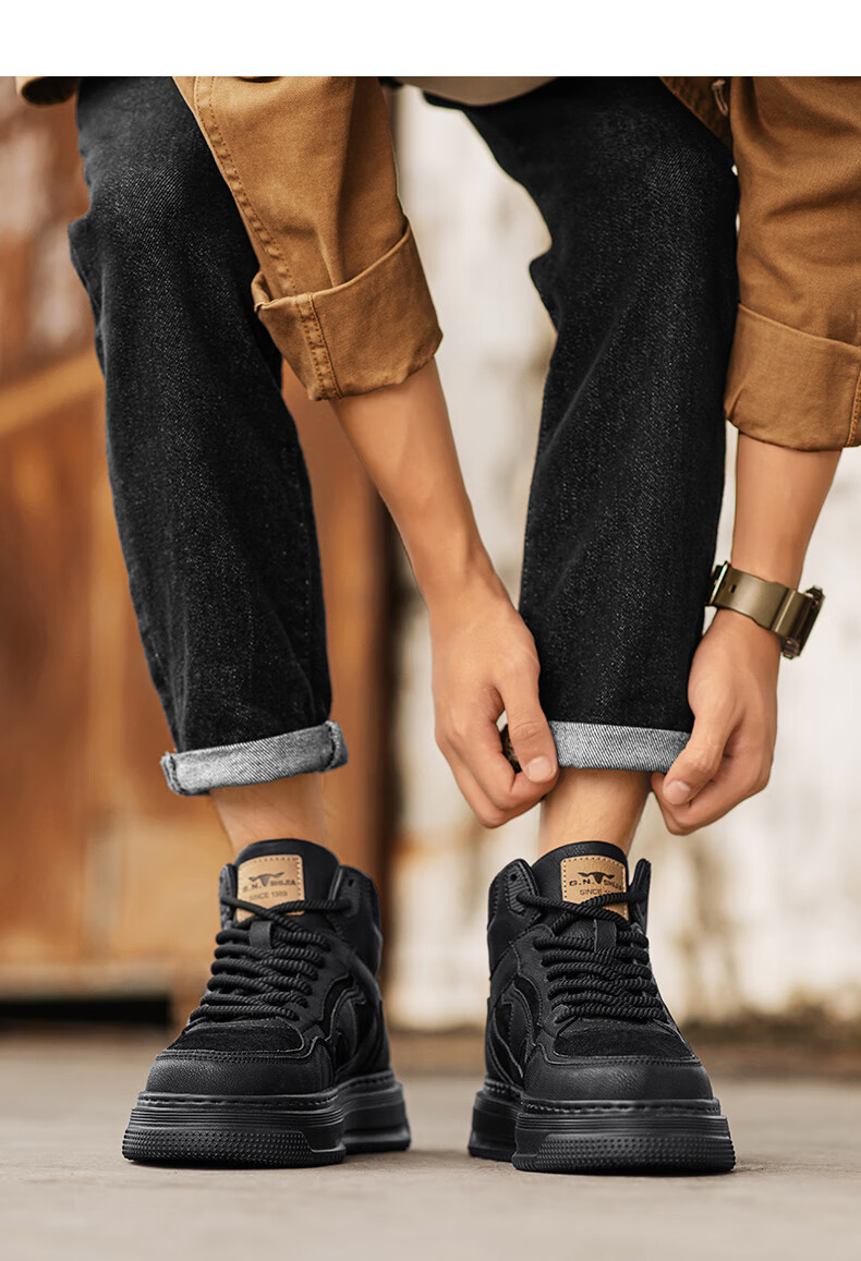 Bull Family Martin Boots Men Autumn Winter New High-Top Sports Casual Shoes Trendy Fashion Thick-Soled Height-Increasing Men's Work Boots 16