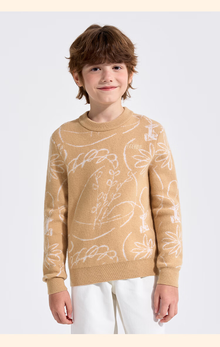 YEEHOO Kids Wool Sweater Boys and Girls 100% Wool Long Sleeve Crew Neck Fashion Spring Dark Gray 160 5