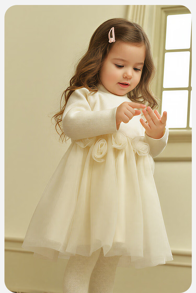 Minibala Girls Dress Baby Tulle Skirt Sweet Children's Half Turtleneck Princess Dress 2025 Winter 2