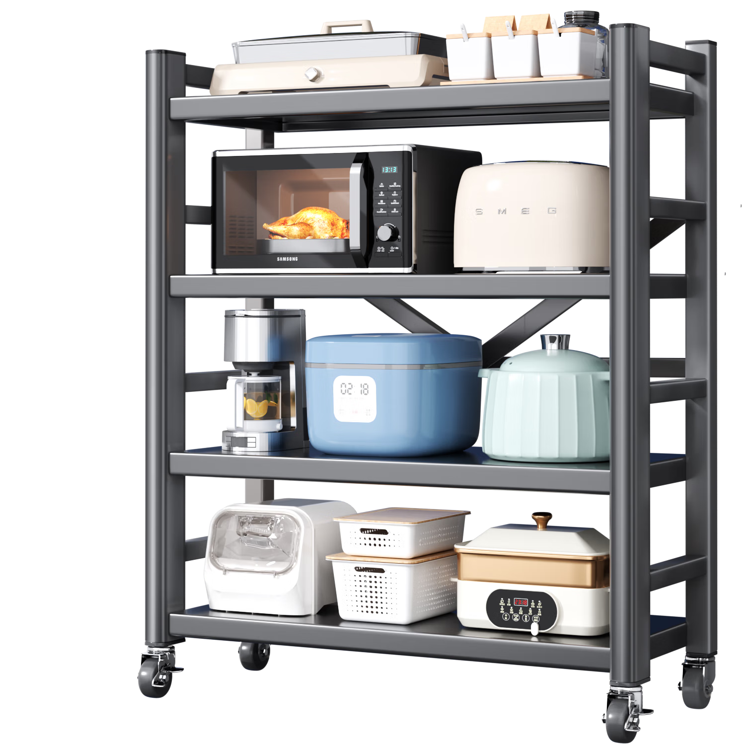 Jiabangshou 2026 New Multi-Layer Multifunctional Kitchen Storage Rack No-Installation Integrated Storage Shelf 4-80