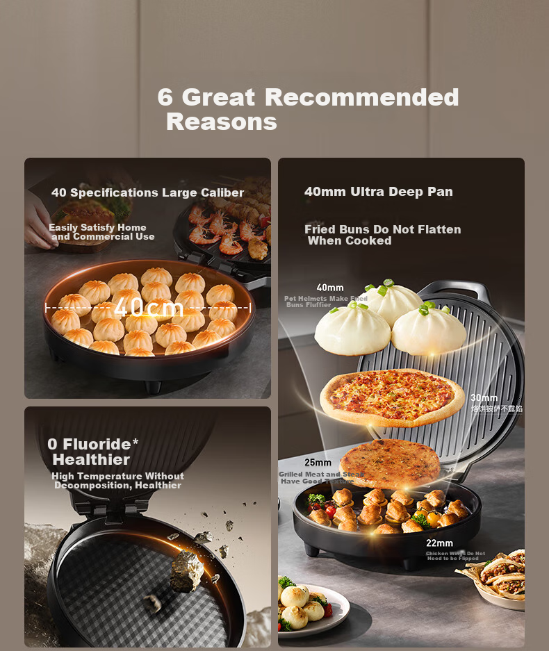 Joyoung 2000W High-Power Zero Fluorine Titanium Ceramic Electric Griddle, Home Grill And Roaster, Multifunctional Smart Sandwich Maker Breakfast Machine, Top Grill Bottom Roast Double-Sided Heating Large Baking Tray GK700 3