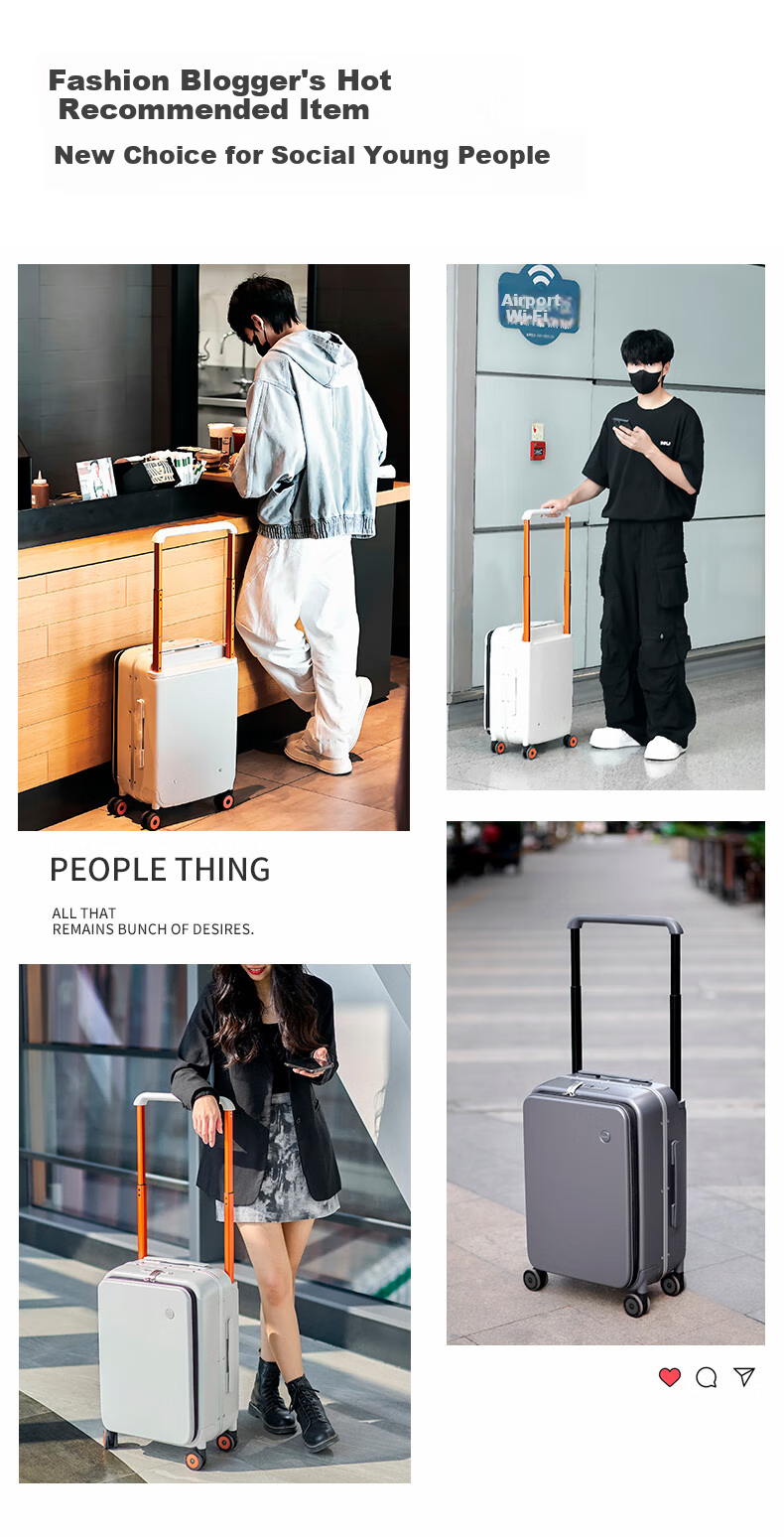 Mixi Front-Opening Luggage, Wide Handle Suitcase, Aluminum Frame Case, Men's 20-Inch Business Carry-On, Women's Password Lock Suitcase, Large Capacity 6