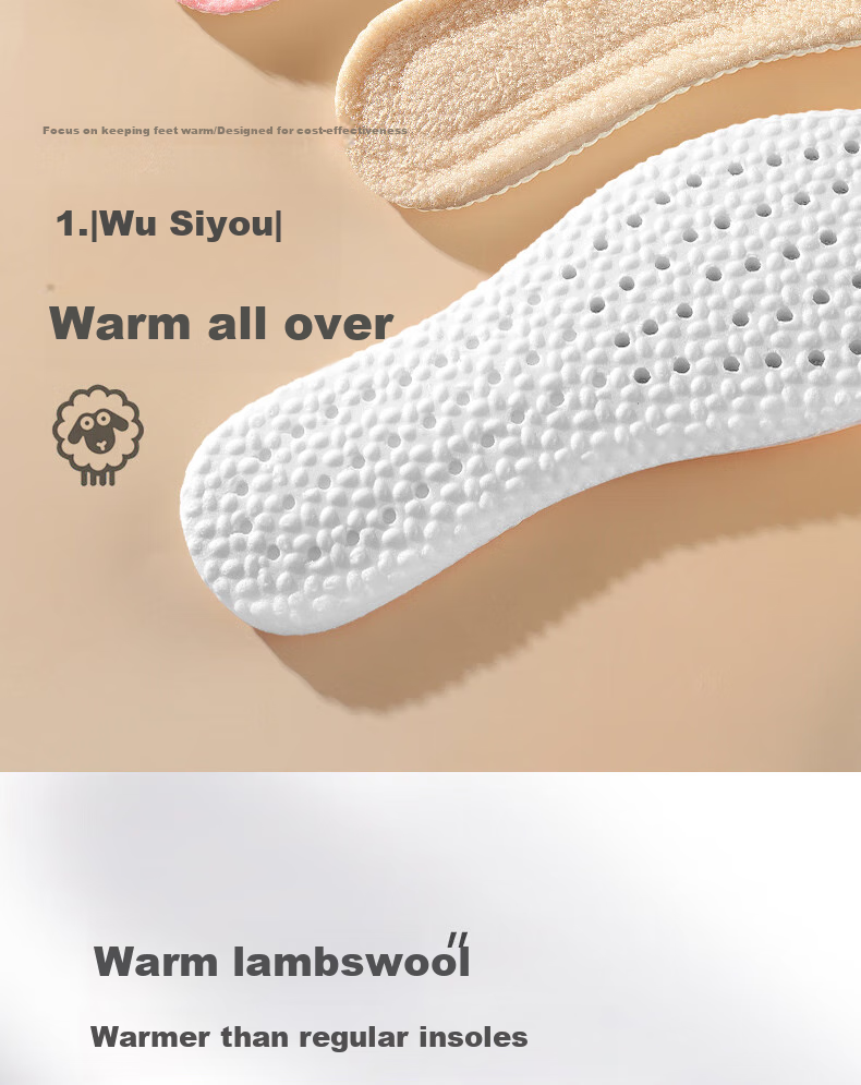 RENBEN 2 Pairs Warm Fleece-Lined Sports Insoles for Men And Women, Winter Cotton Cold-Proof 6019R Gray Size 39-40 3