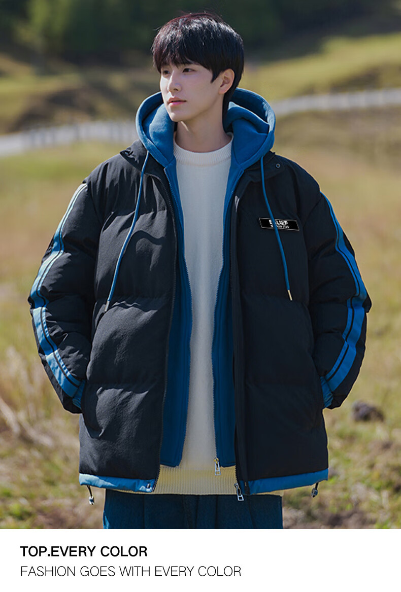 Warrior Men's Winter Thickened Cotton Padded Jacket Hooded Black 3XL 6