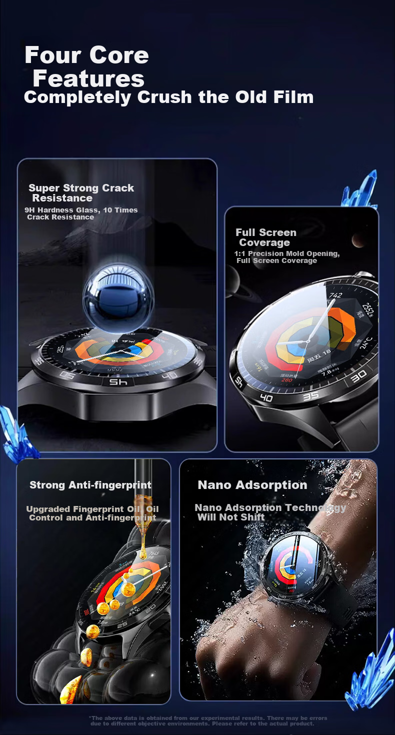 KOVOL [3-Pack] Tempered Glass Screen Protector for Huawei WATCH GT6, Compatible with Huawei GT5 Watch, Anti-Scratch, Shockproof, Wear-Resistant, Full Coverage, Ultra-High Definition Glass Film, 41mm 2