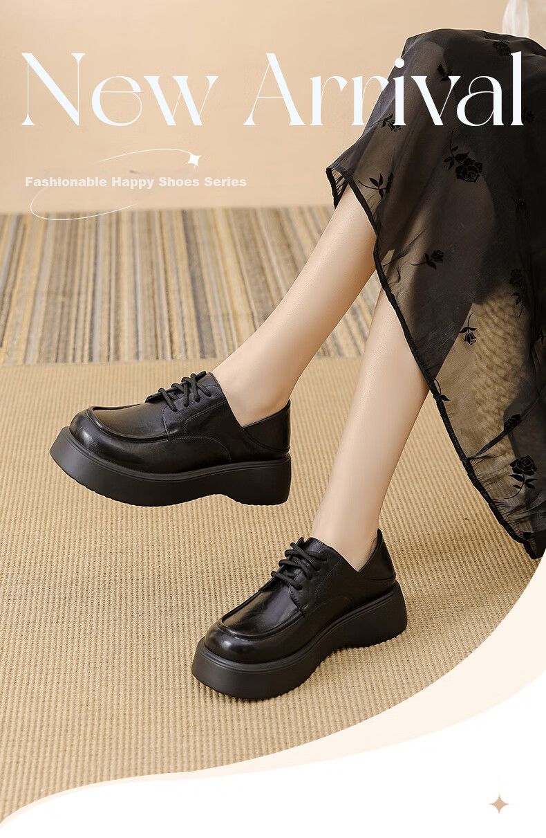 DAPHNE Retro Versatile Comfortable Spring And Autumn British Style Black Lace-Up Shoes Thick-Soled Heightening Loafers, Black, Size 36 1