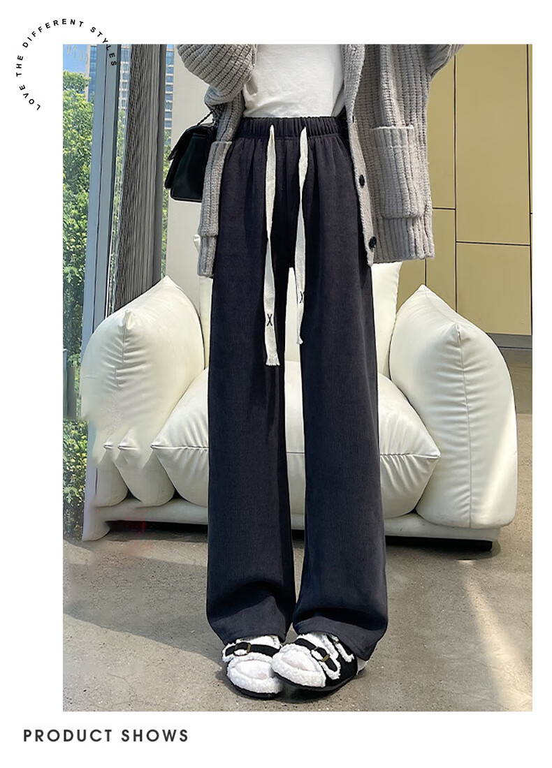 JEANSWEST Women's Casual Pants Autumn Winter Comfortable Soft Loose Fit Slimming Wide-Leg Pants Black S 8