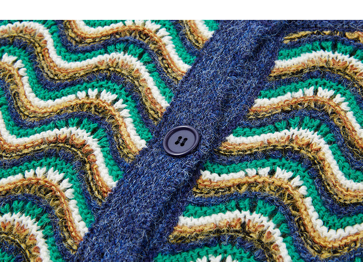 Demana Autumn Colorblock Wave Pattern Loose Fit Wool Blend Knit Cardigan for Petite Women 3