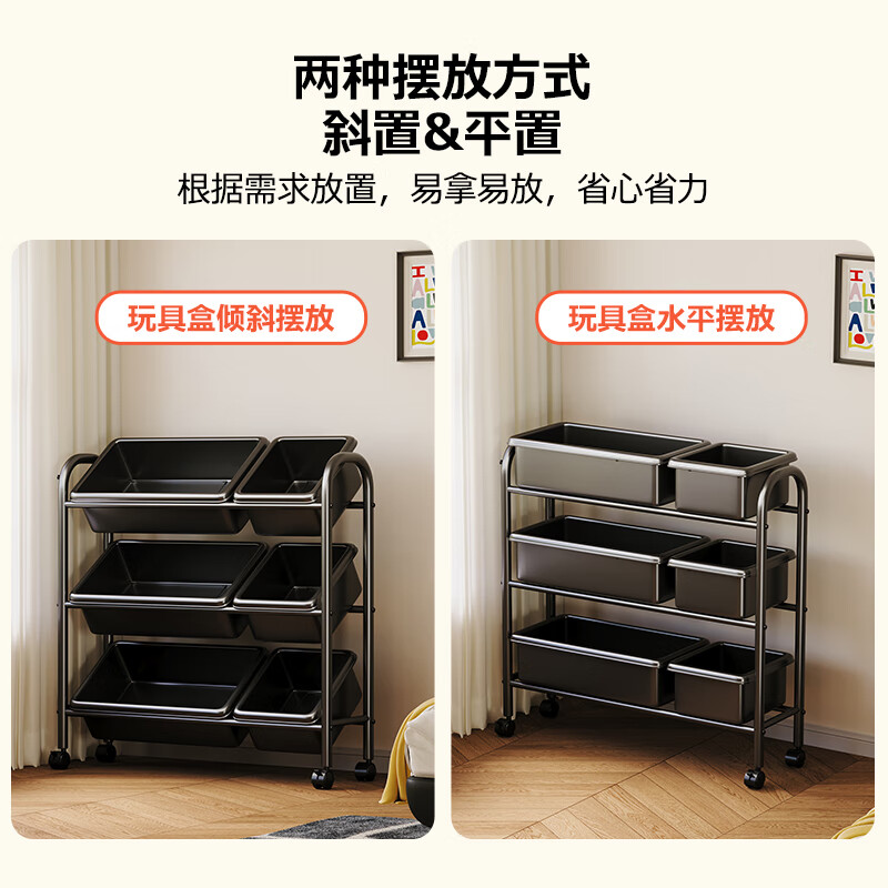 Yicai Nianhua Children's Toy Storage Rack Organizer Bookshelf Baby Supplies Cart 6040 [Includes 6 Storage Bins]