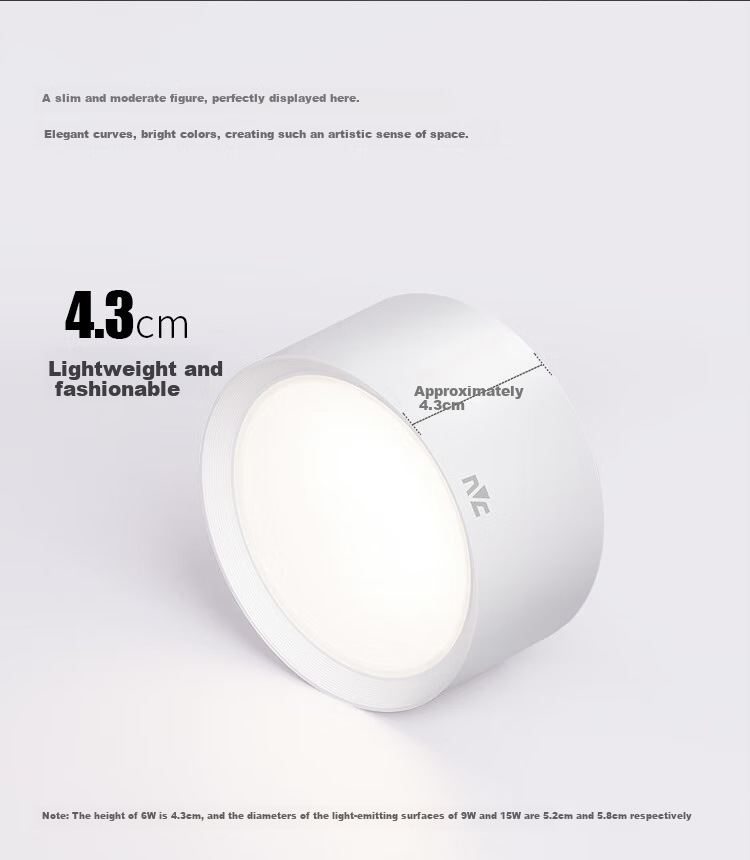 NVC LED Downlight for Home Living Room Bedroom Ceiling Hallway, No Drilling Required Surface-Mounted Ceiling Light, PC White 9W Warm White Light 6