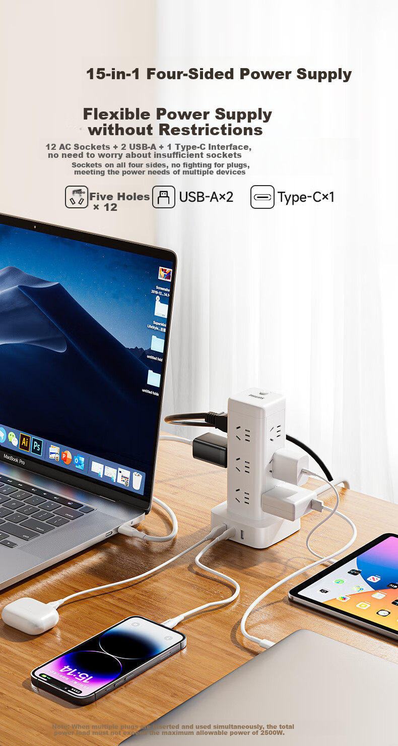 PHILIPS 12-Outlet 1.7m Desktop Standing Power Strip/Extension Cord/Power Bar/Power Board/Power Strip with Overload Protection, 3C Certified for Home And Office Use 3