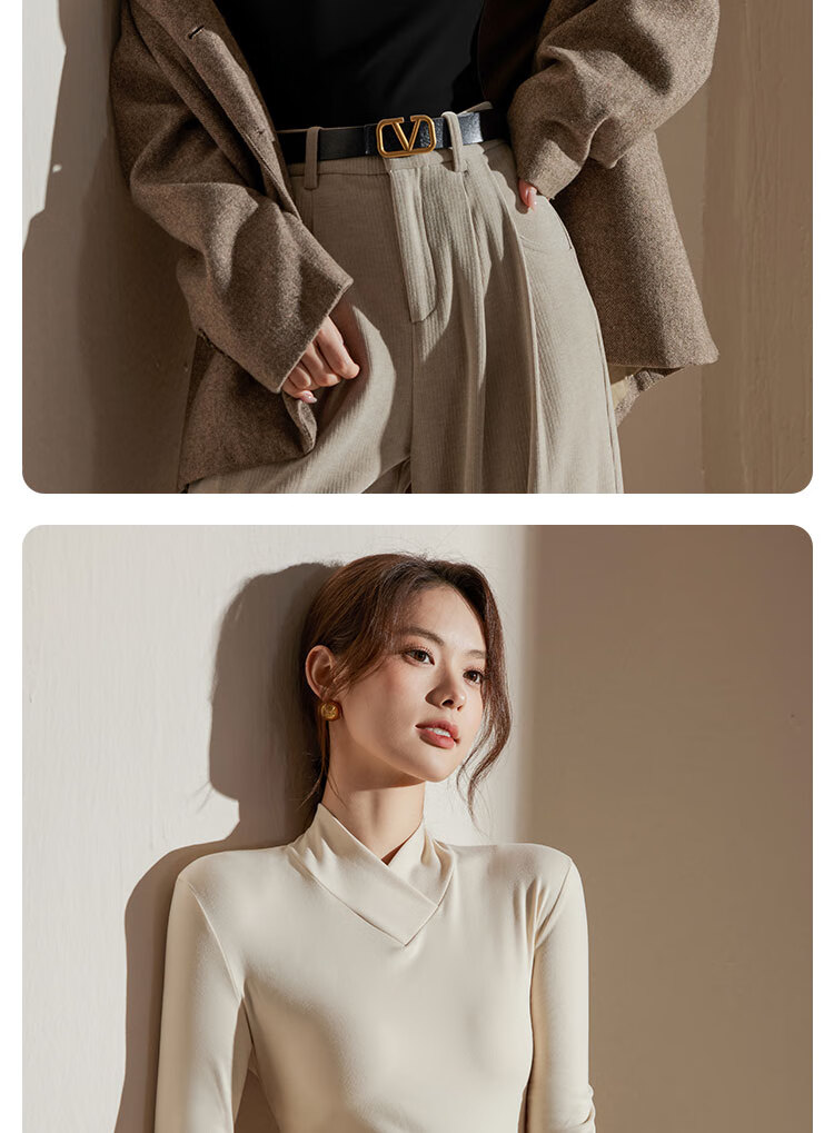 Langsha Women's Spring Slim Fit Long Sleeve Cross Neck Base Layer Top 19