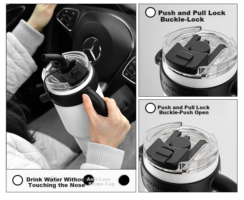 NRMEi Insulated Large Capacity Men's Thermos Cup One-Button Lid Straw Ice King Giant Tumbler Water Bottle 19