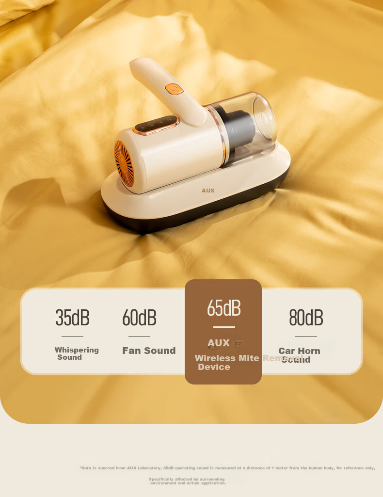 AUX Cordless Dust Mite Remover, Handheld Small Bed Vacuum Cleaner, Powerful Suction for Bed, Antibacterial And Mite-Removing Dust Extractor, Beating AXC-11DC59B, Coconut Milk White + 3 Filter Cartridges 26