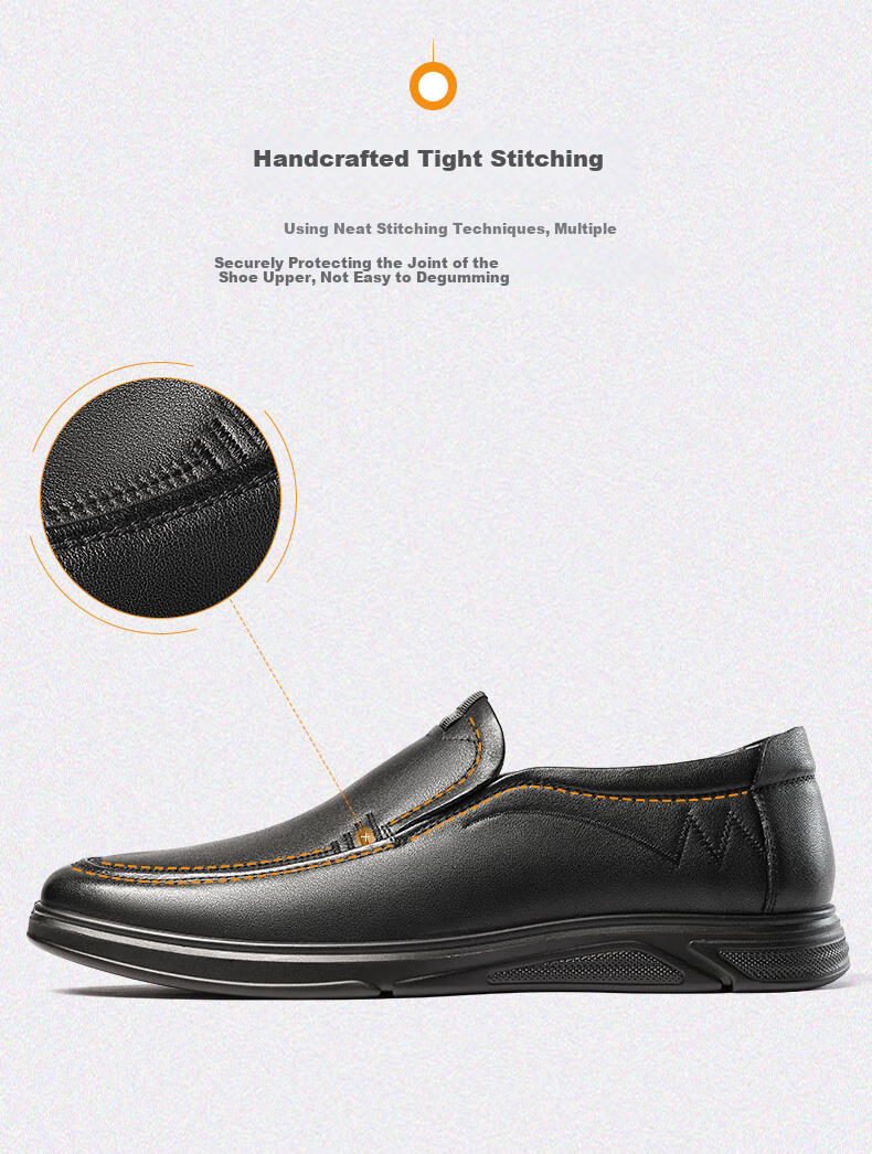 LAORENTOU Men's Leather Shoes, Business Casual Shoes, Top-Grain Cowhide Slip-On Loafers, Wear-Resistant Men's Footwear LA12062 Black 43 5