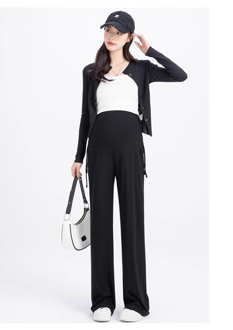 JOYNCLEON Maternity Summer Cotton Wide-Leg Pants Black M Jyk200502 33