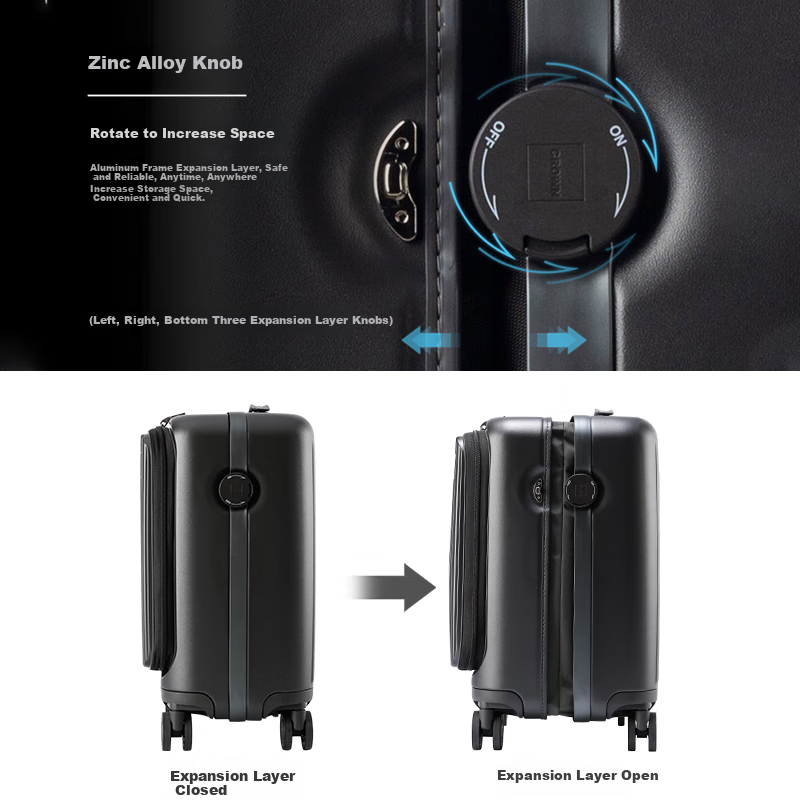 CROWN Large Capacity Aluminum Frame Suitcase Summer Travel Trolley Case 5308 Iron Gray 25 Inch Expanded Capacity Increased by 16%