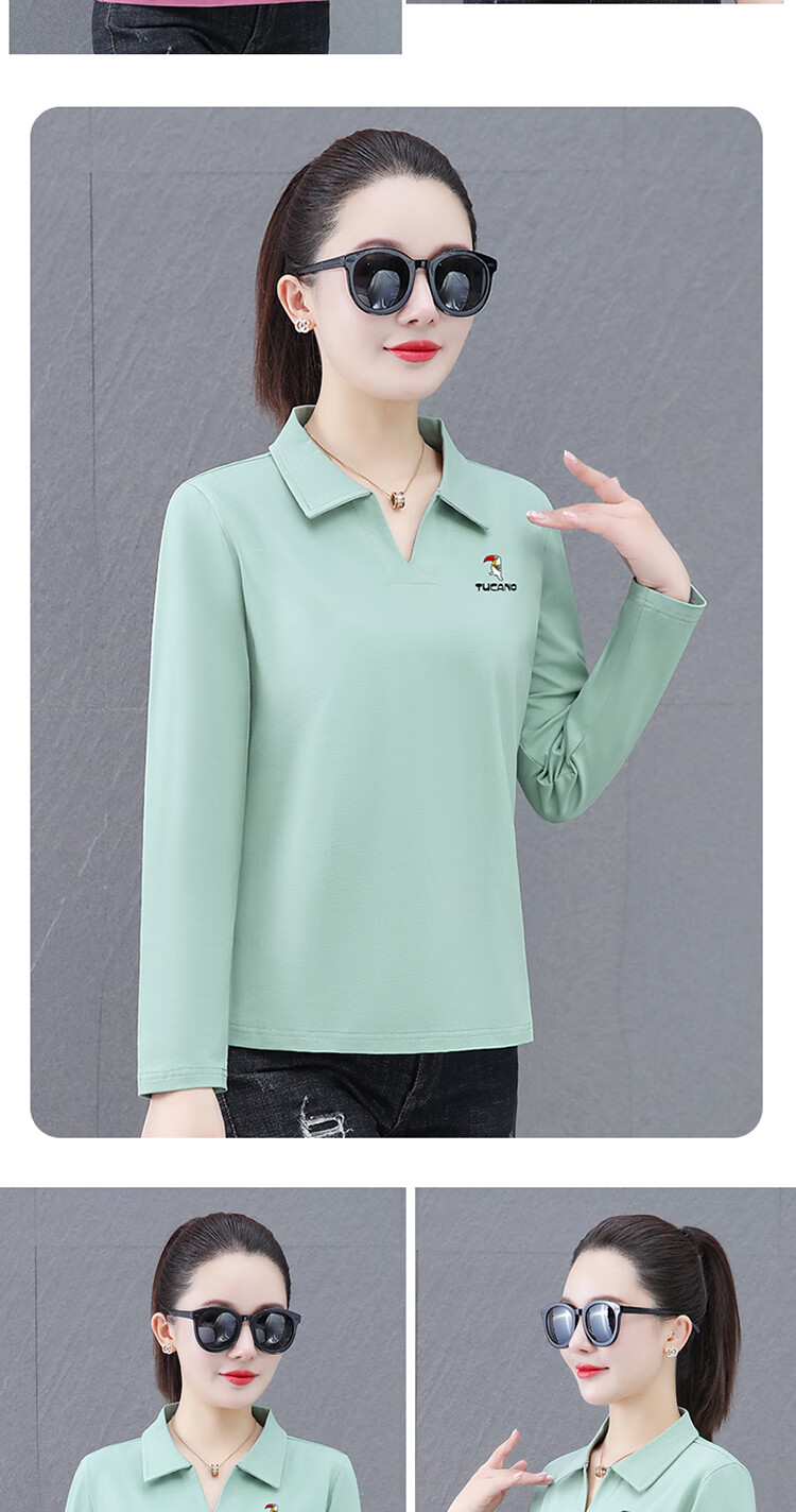 Woodpecker Women's Long Sleeve Polo Shirt Autumn New Pure Cotton Casual Plus Size Caramel L 10